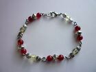 Silver Tone Charm Bracelet 8inches Glass & Tibetan Silver Lobster Clasp