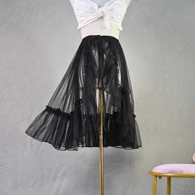 Falda de encaje Lolita para mujer niña malla volantes envoltura retro pareo transparente hada tul Foto 1 de 4
