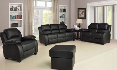 FURNITUREINSTORE Leather Sofa Set 3+2+1 Suite Black Brown Grey Cream Suite Armchair Stool VALERIE