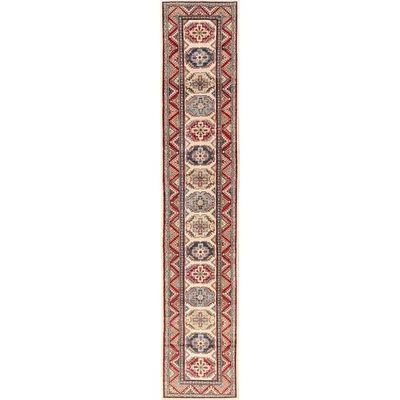 2'9"x15'5" Ivory Hand Knotted Rug Wool Kazak with Geometric Design Runner 2013 - Image 1 of 4
