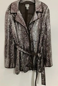 Chico’s Sequine Snake Ravishing Jacket Silver Size 2 Large Holiday Party Event - Picture 1 of 5