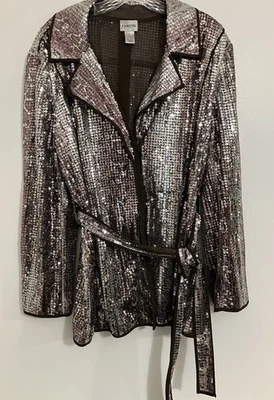 Chico’s Sequine Snake Ravishing Jacket Silver Size 2 Large Holiday Party Event - Image 1 of 4