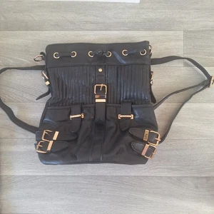 New Look Black Faux Leather Backpack Shoulder Bag – Gold Buckle Detail,... - Picture 1 of 9