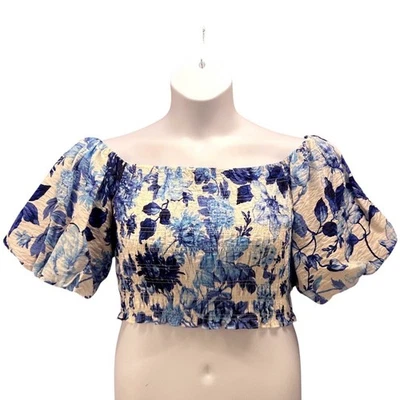 Womens Milkmaid Top Medium Crop Floral Coquette Romantic Cottagecore Vacation - Image 1 of 4