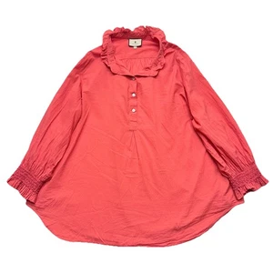 TUCKERNUCK Poppy Pink Teagan Popover Shirt Ruffle Collar Smocked Cuff XXXL - Picture 1 of 10