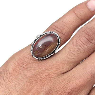 Joyería de plata hecha a mano con piedras preciosas ojo de tigre "7" Foto 1 de 4