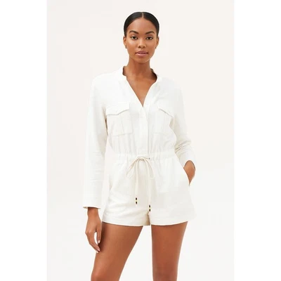 NWT J Crew Embroidered Floral Long Sleeve Tie Waist Cream Utility Romper 14 - Image 1 of 4