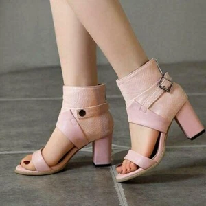 Römer Damen Riemchen Sandalen Blockabsatz Damen Stiefeletten Party Peeptoe Schuhe - Bild 1 von 13