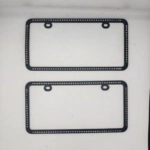 2x Black Studded Metal License Plate Frames Front And Rear - Picture 1 of 2