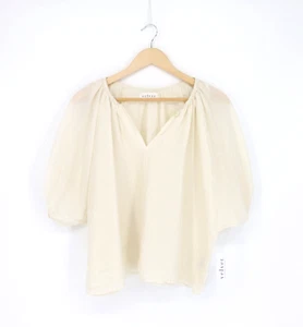 VELVET By Graham & Spencer Kristen Silk Cotton Voile V Neck Top Vanill S $219 H6 - Picture 1 of 6