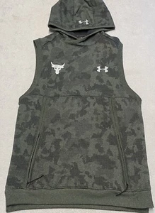 Under Armour Project Rock Hoodie M Camo Sleeveless Vest Pockets Threadborne Bull - Picture 1 of 8