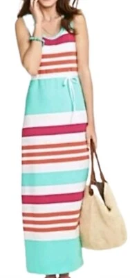 Maxi Vestido Talbots Mezcla Algodón Multicolor Rayas Sin Mangas Elástico M Nuevo Con Etiquetas Foto 1 de 4