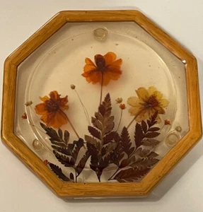 Vintage Lucite Trivet with Imbedded Pressed Flowers & Leaves - 1970’s Retro - Picture 1 of 7
