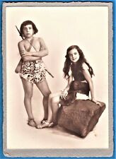 vintage photo young boy & girl disguised as Tarzan & Jane ca 1935