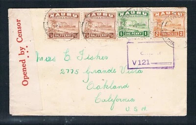 Cubierta censurada Nauru 1940 cojinete problemas de carguero con sello de mano censor "RARO" Foto 1 de 2