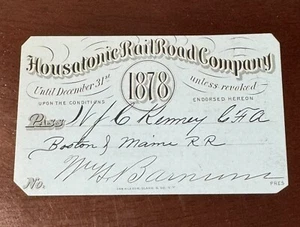 Rare 1880 Housatonic Company Railway Railroad Pass - Picture 1 of 2