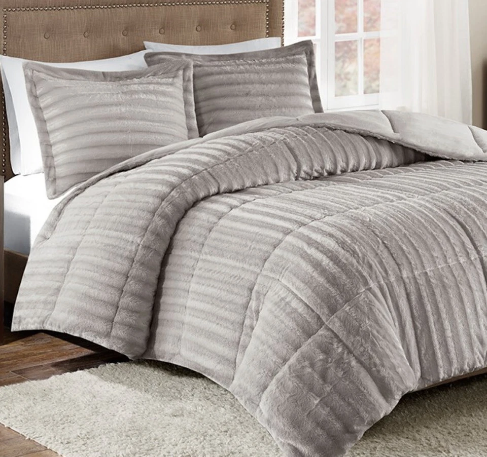 Madison Park Duke 3-pc Queen Faux Fur Comforter Set Grey T410780