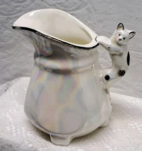 1950s Czechoslovakian Iridescent Lusterware CAT Handle Creamer Some Paint Wear  - Picture 1 of 9