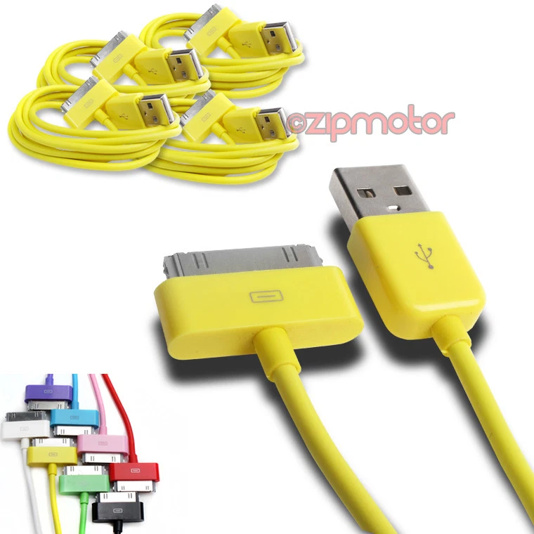 4 PIEZAS CABLES CARGADOR ALIMENTACIÓN DATOS SINCRONIZACIÓN USB APPLE NUEVO IPAD IPHONE IPOD TOUCH AMARILLO Foto 1 de 1
