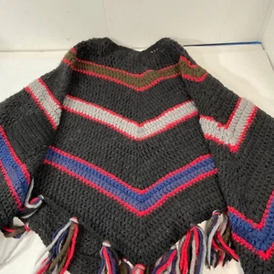 Handmade Crocheted Shawl Knit Poncho Multicolor One Pocket GnuFashion - Picture 1 of 15