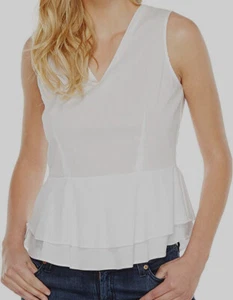 $195 B Collection by Bobeau Women's White V-Neck Sleeveless Blouse Ruffled Top M - Picture 1 of 3