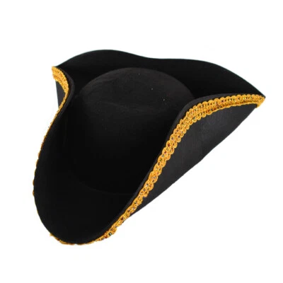 Black & Gold Tricorne Hat Colonial Pirate Costume Hat ADULT - Image 1 of 4