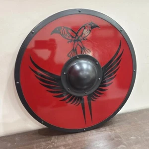 🔆| | 24 “Wooden Black Crow Round Wooden Shield Norse Valhalla Viking Wooden Cro - Picture 1 of 16