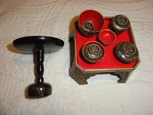 Vintage Hand Painted Wooden Doll House Furniture Japanese Table 2 piece - Picture 1 of 2