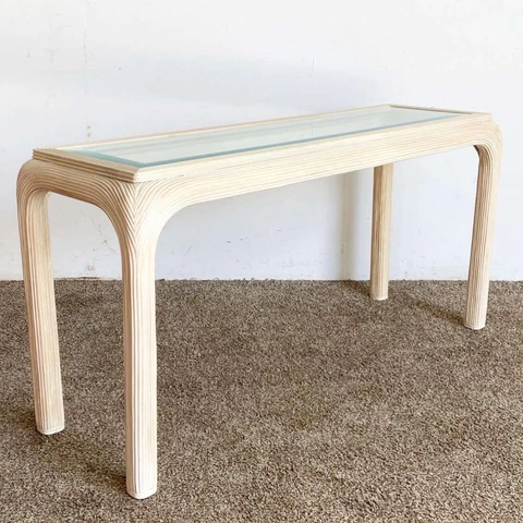 Postmodern Pencil Reed Beveled Glass Console Table Cover