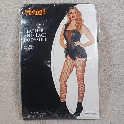 Leather and Lace Black Bodysuit by Spirt Halloween Costume Adult Small 4-6 New - Image 1 of 4