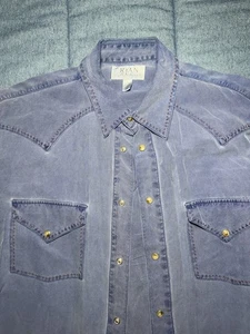 Ryan Michael Western Blue Silk Blend LS Pearl Snap Dress Shirt Size L - Picture 1 of 8