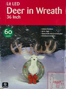 60 LED Lighted Christmas Wreath 3D Reindeer Head 36' Indoor-Outdoor Yard - Picture 1 of 6