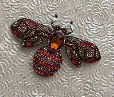 大号蜜蜂胸针锡色金属带水晶 — 第 1/4 张图片