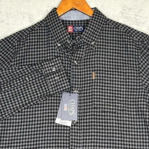 Chaps Untucked Fit Men’s M Everyday Classics Flannel Shirt Gray Check Plaid NWT - Picture 1 of 16