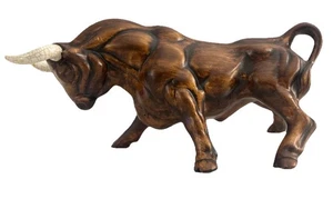 Large Vtg Mid Century Porcelain Charging BULL Treasure Craft USA Brown Horns - Picture 1 of 11