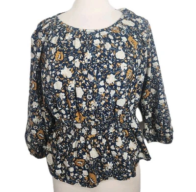 Top de hilo universal para mujer 2XL marrón marino floral cintura ajustada recortada 3/4 Slv Foto 1 de 4