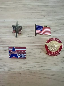 4 Lapel/Hat Pins -Campaign 98,Inner Circle 15th Anniversary (94) , 2 Flags/Cross - Picture 1 of 3