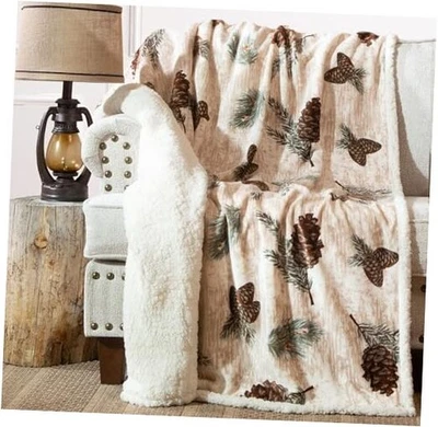  Ultra Premium Super Soft Plush Sherpa Fleece Oversized 54" x 68" Pinecone - Image 1 of 4