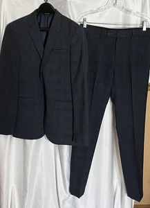 Tuta uomo CEDAR WOOD STATE designer 2 pezzi blu navy/nero a quadri taglia 36R pantaloni 30X31" - Foto 1 di 15