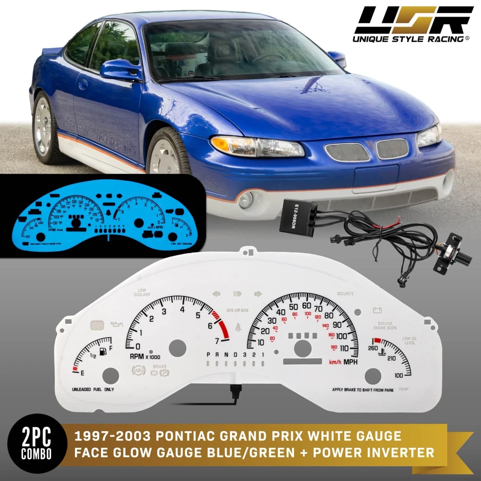 BLUE/GREEN Glow Gauge White Overlay For 97-03 Pontiac Grand Prix Cluster - Image 1 of 4