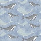 Adventures in The Sky Whales Blue 100% Cotton Fabric by The Yard