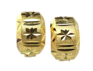 Beauy! Diamond-Cut Lever back Huggie Earrings Thai 22K 24K Gold GP Jewelry GT77 - Picture 1 of 5