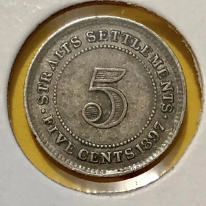 1897 Straits Settlements, Malaysia /Singapore, 5 Cents Silver Coin,*Low Mintage* - Picture 1 of 4