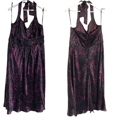 Donna Ricco New York 16W purple + black beaded halter neck PROM gown Whimsigoth - Image 1 of 4