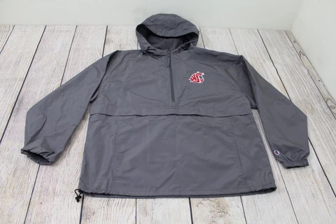 Champion WSU Washington State Cougars Grey 1/2 Zip Packable Windbreaker Men's XL Cover