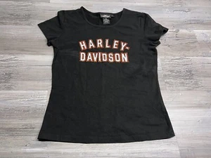 Vintage Black Harley Davidson Womens Bling Shirt Spell Out Y2K Size M Baby Tee - Picture 1 of 10