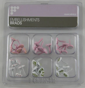 ROUND BRADS PINK & WHITE FRANCHEVILLE FASTENERS SCRAPBOOKING EMBELLISHMENTS x 36 - Picture 1 of 3