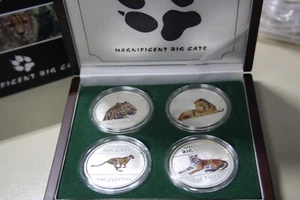 África Congo 4 x 30 francos 2011 plata a prueba F6499 conjunto magnífico color Big Cats - Imagen 1 de 18