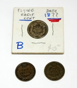 Flying Eagle Cent + 2 Indian Head Cents 1890 & 1909 - Picture 1 of 7