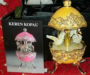 Keren Kopal Yellow Carousel Egg & Swans W Austrian Crystals, E1315 - Picture 1 of 14